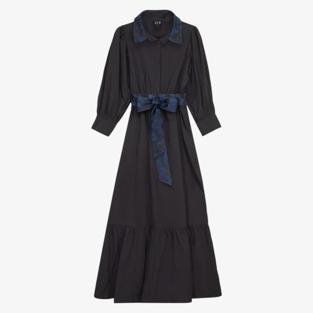 Tier Dress With Belt - Black &amp; Blue