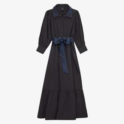 Tier Dress With Belt - Black &amp; Blue
