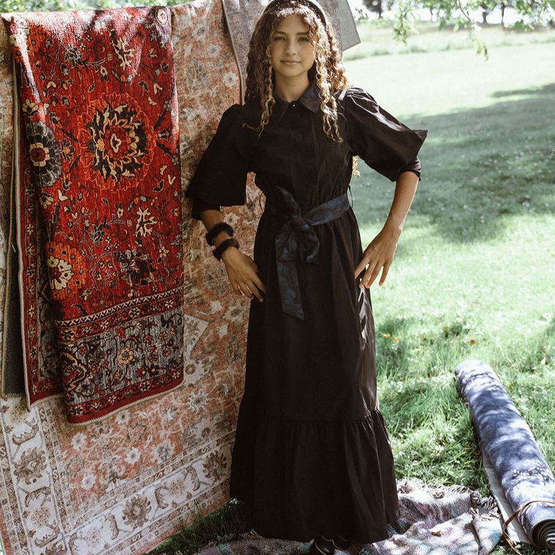 Tier Dress With Belt - Black &amp; Blue