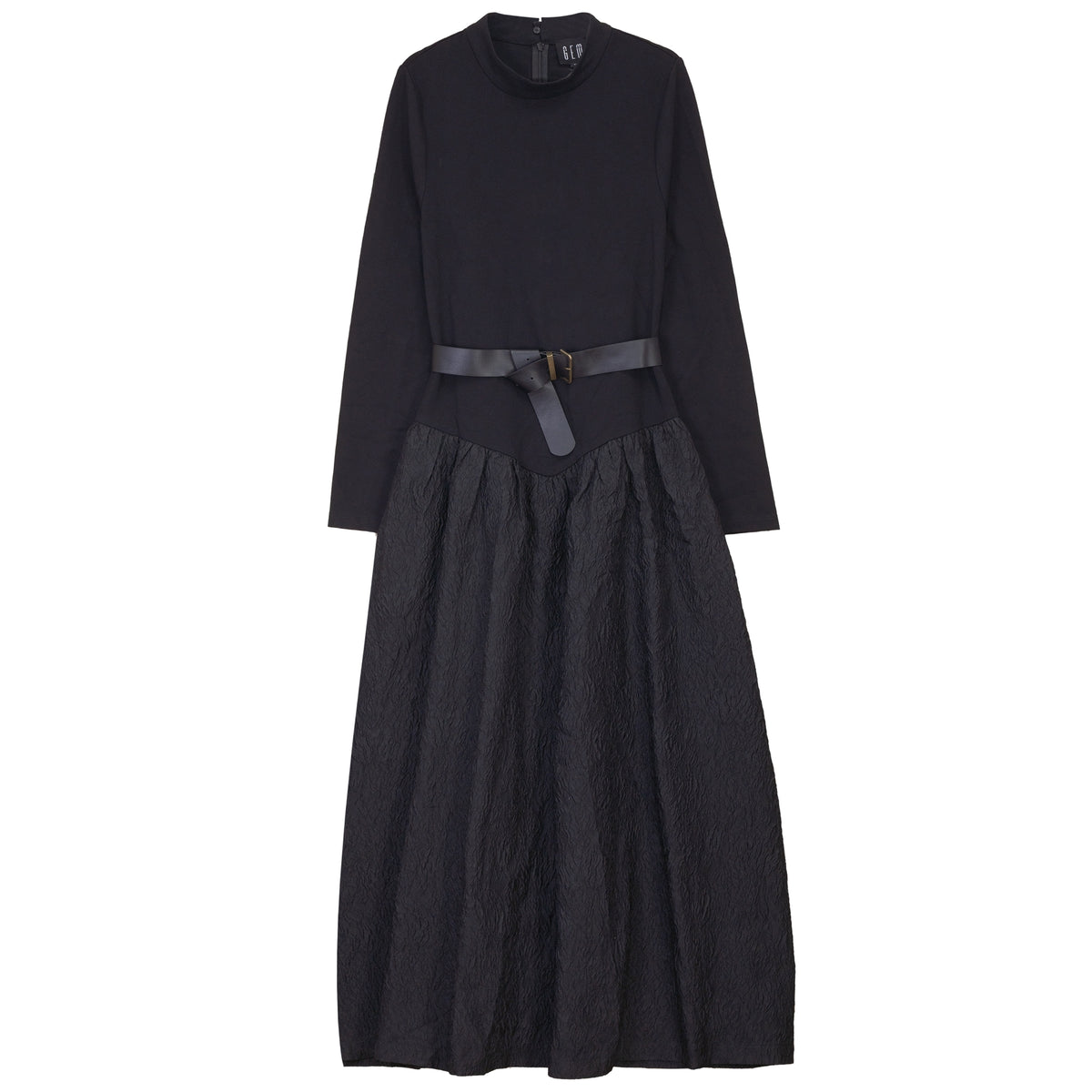 V Yoke Brocade Dress - Black