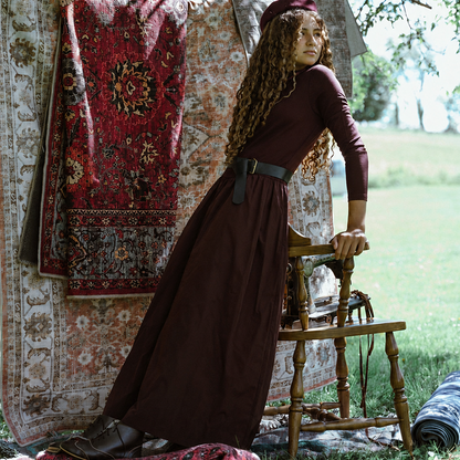 V Yoke Brocade Dress - Burgundy