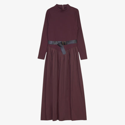 V Yoke Brocade Dress - Burgundy