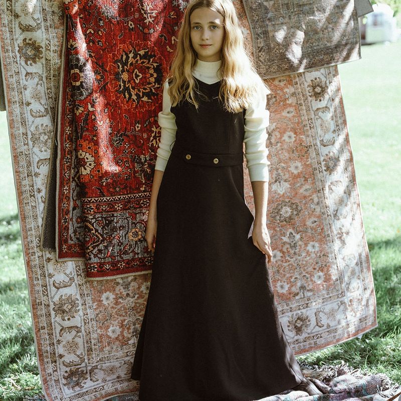 Wool Dress With Mock Neck - Cream &amp; Black