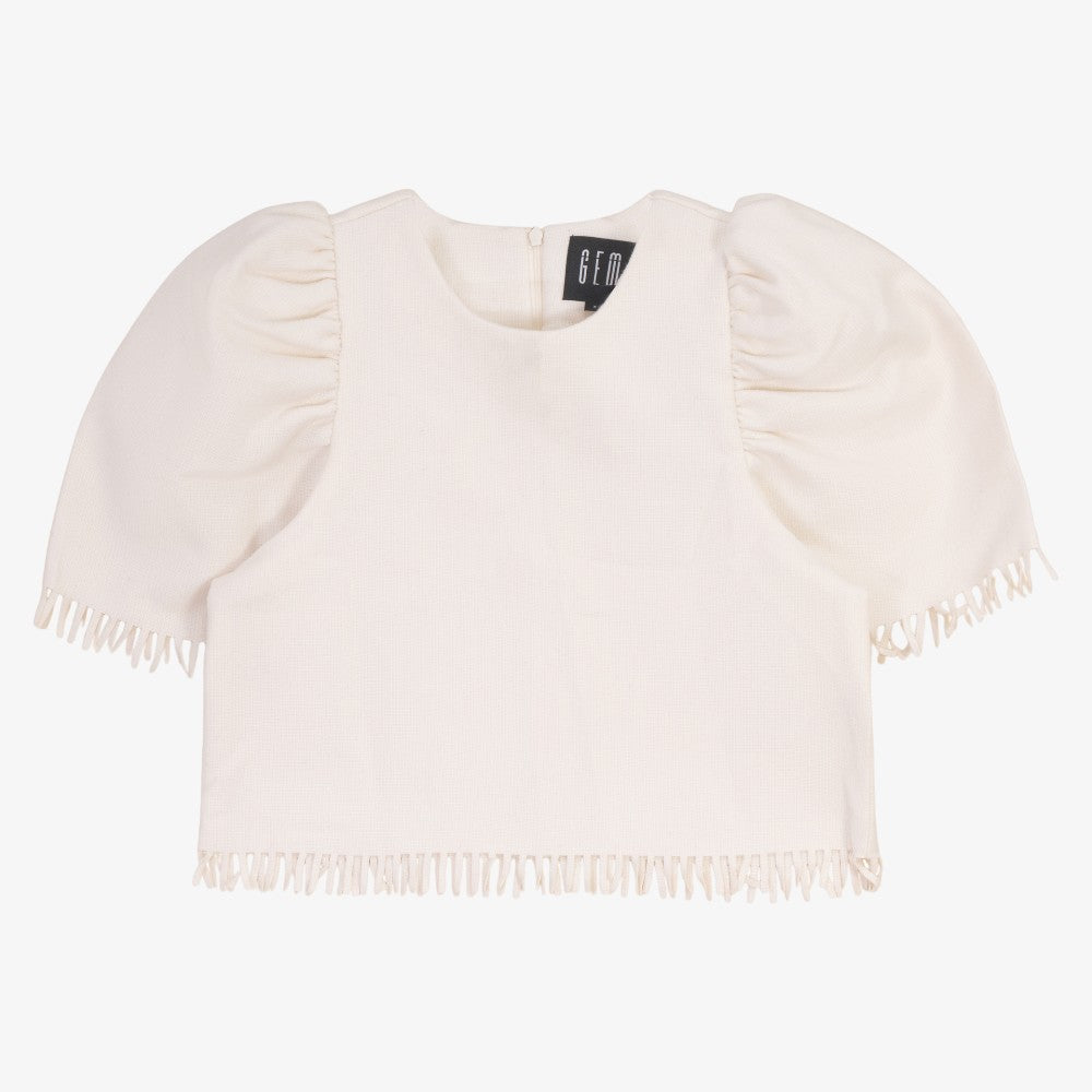 Fringe Detail Shirt And Skirt - Cream