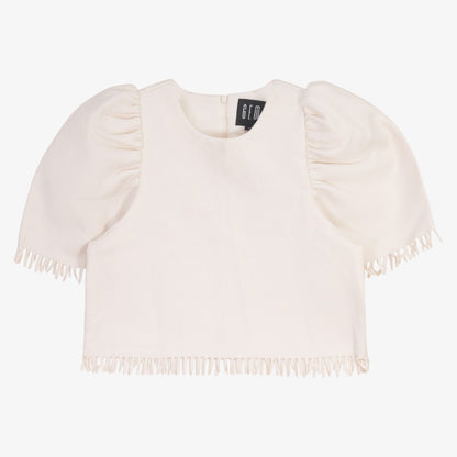 Fringe Detail Shirt And Skirt - Cream