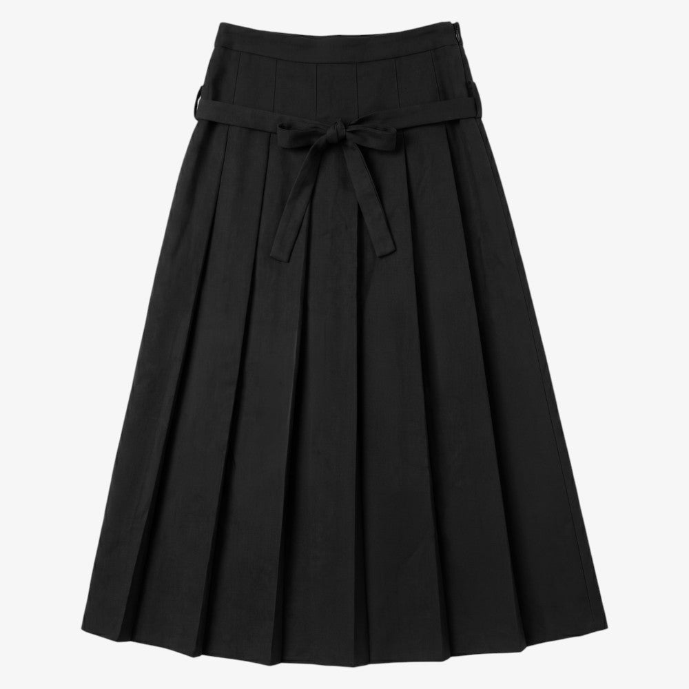 Belt Pleated Skirt - Black
