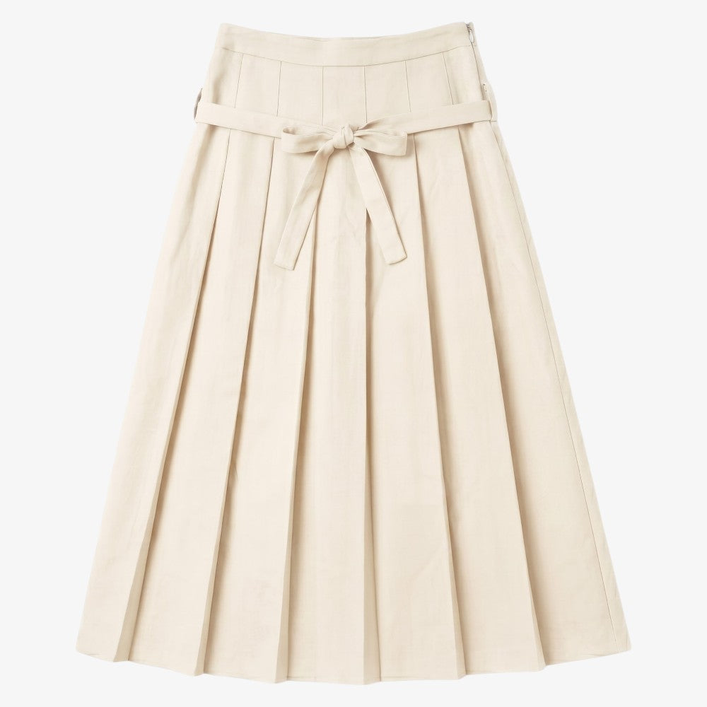 Belt Pleated Skirt - Cream