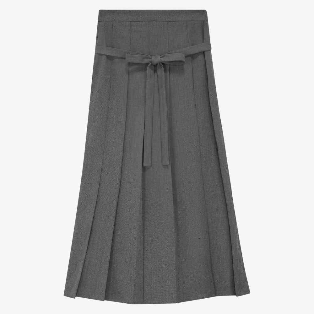 Belt Pleated Skirt - Grey