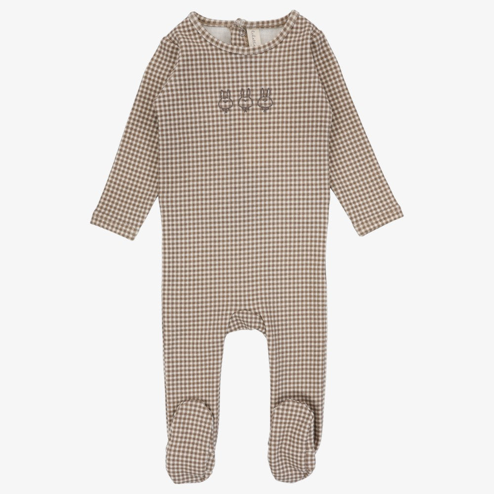 Gingham Bunny Footie - Oatmeal