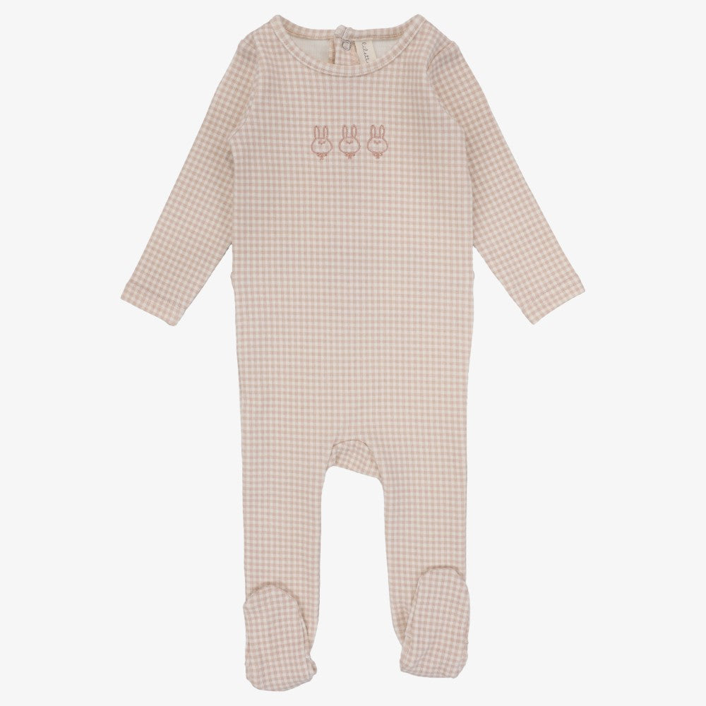 Gingham Bunny Footie - Petal