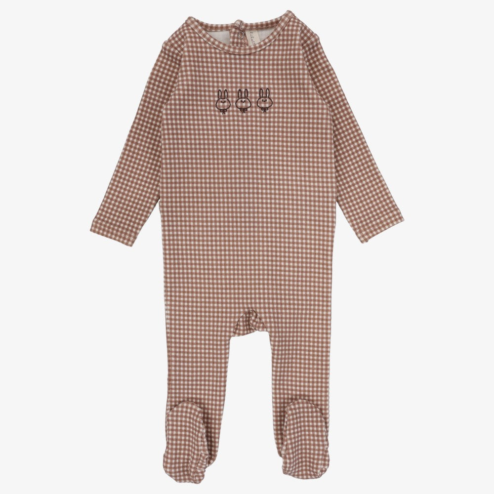 Gingham Bunny Footie - Plum