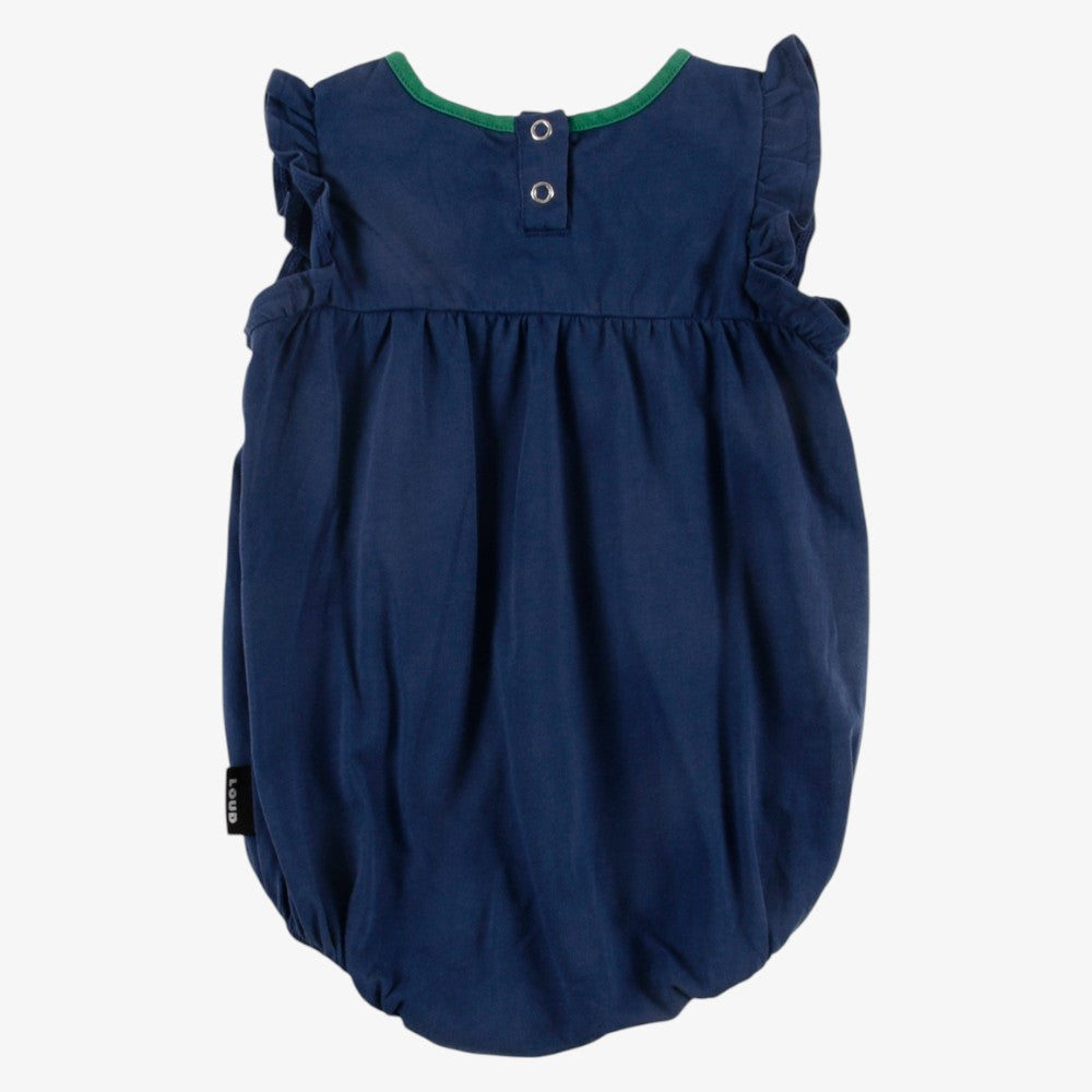 Embroidered Patch Ruffle Romper - Navy