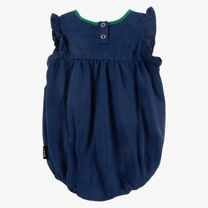 Embroidered Patch Ruffle Romper - Navy