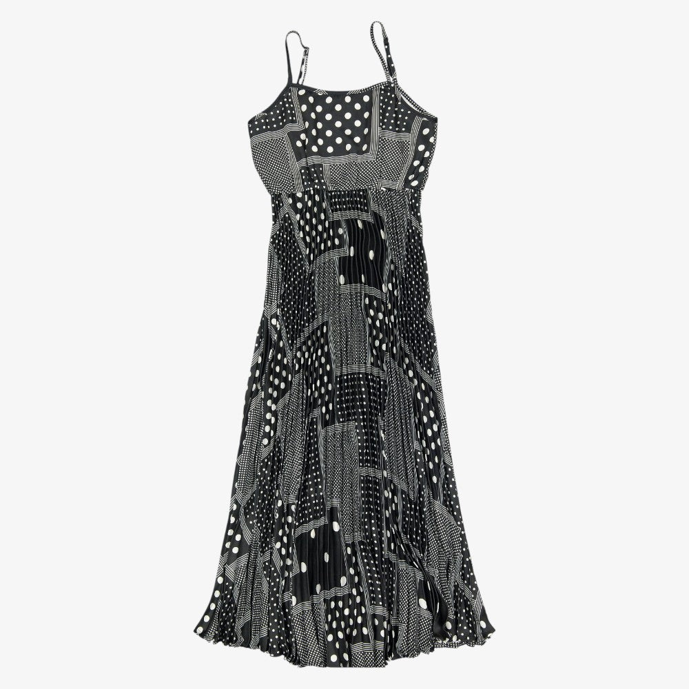 Geometric Pleated Slip Dress - Black