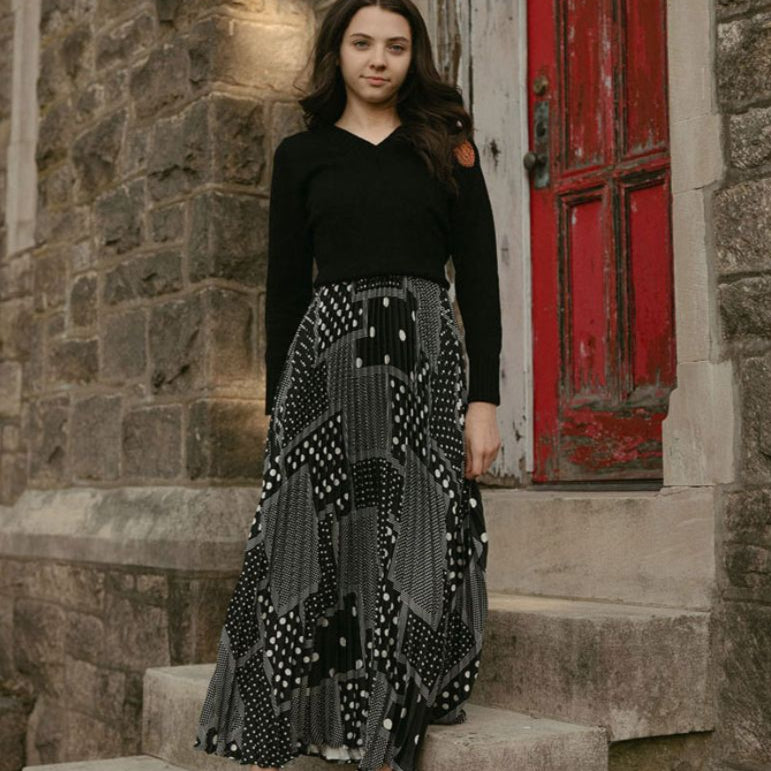 Geometric Pleated Slip Dress - Black