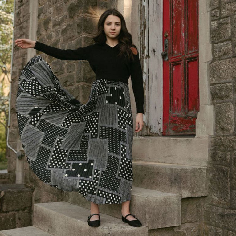 Geometric Pleated Slip Dress - Black
