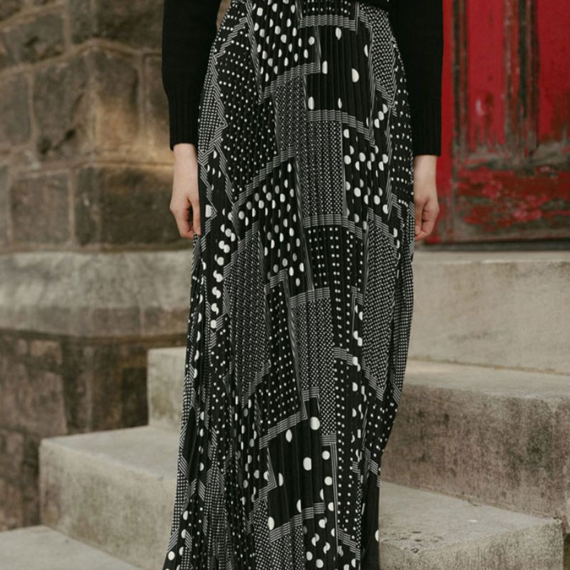 Geometric Pleated Slip Dress - Black