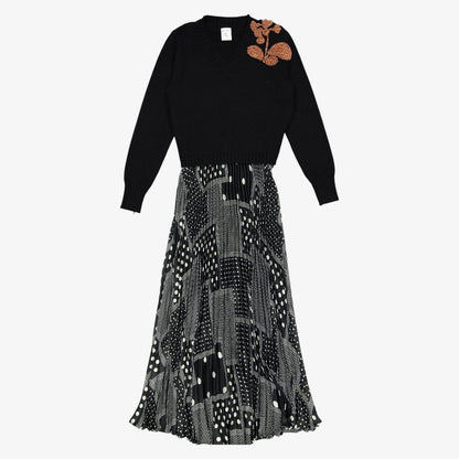 Geometric Pleated Slip Dress - Black