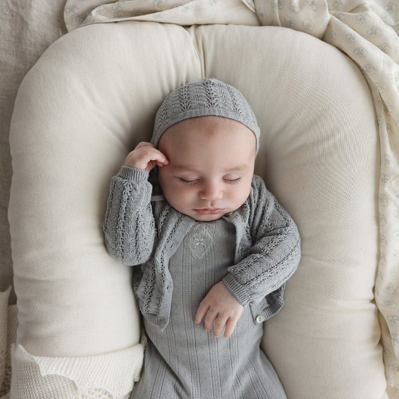 Geo Floral Embroidered Footie And Hat - Light Blue