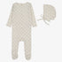 Geo Floral Print Footie And Hat - Cream & Blue