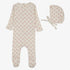 Geo Floral Print Footie And Hat - Cream & Pink