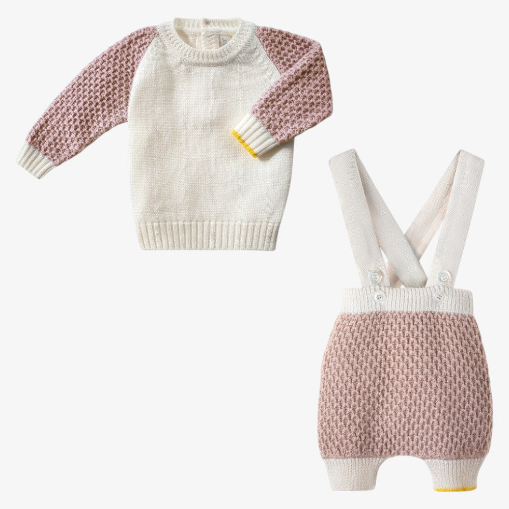 Honeycomb Knit Sweater With Suspender Pants - Offwhite &amp; Cameo Pin