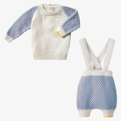 Honeycomb Knit Sweater With Suspender Pants - Offwhite &amp; Sky Blue