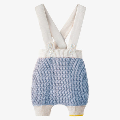 Honeycomb Knit Sweater With Suspender Pants - Offwhite &amp; Sky Blue