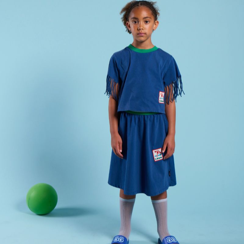 Embroidered Patch Skirt - Navy