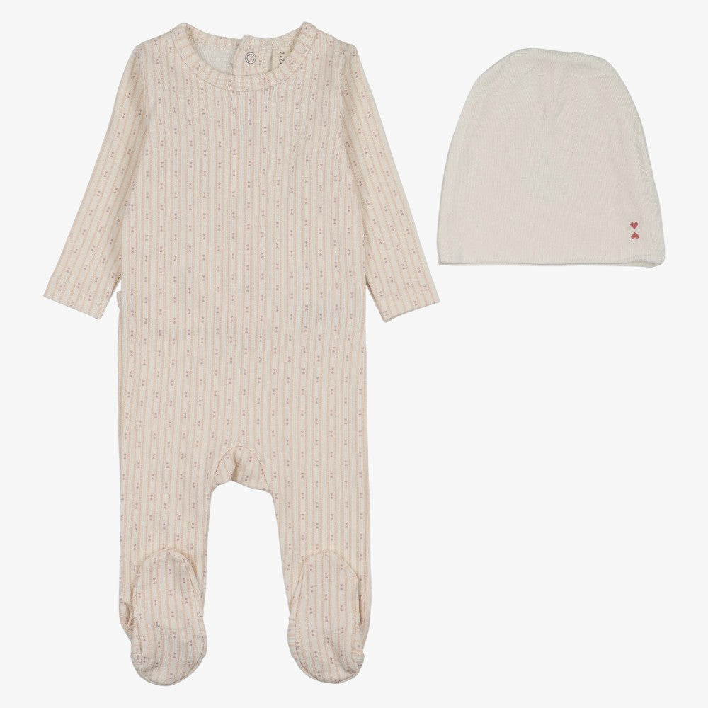 Gem Stripe Footie And Hat - Cream &amp; Pink