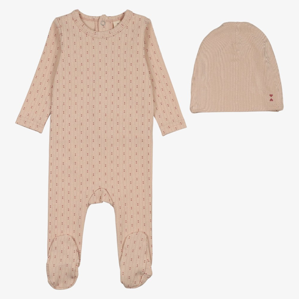 Gem Stripe Footie And Hat - Dusty Pink