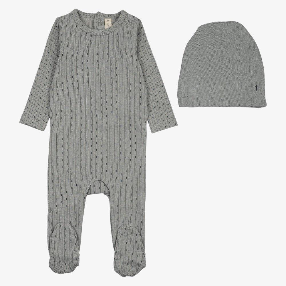 Gem Stripe Footie And Hat - Light Blue