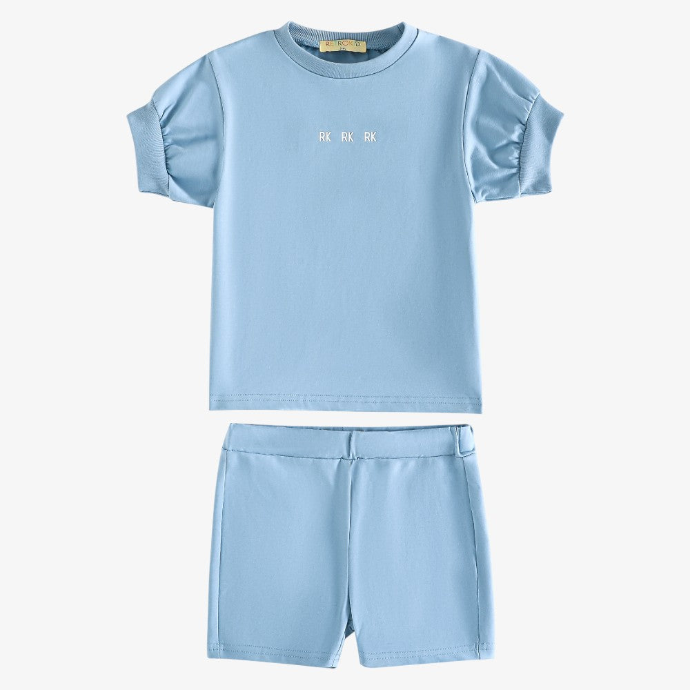 Hollis Logo Tee And Shorts - Light Blue