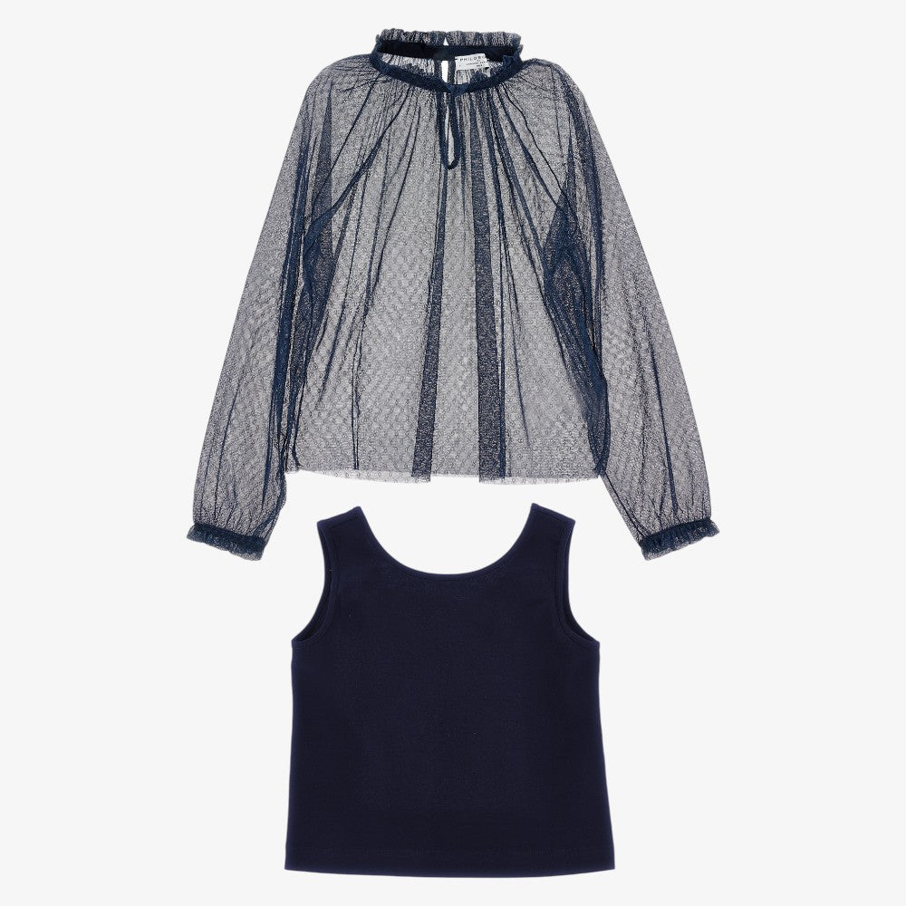 Tulle Blouse - Navy