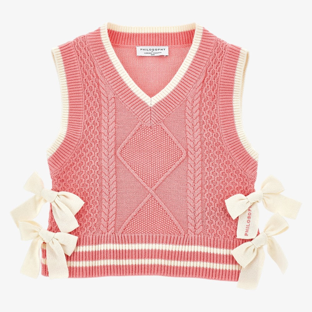 Knit Bows Vest - Coral