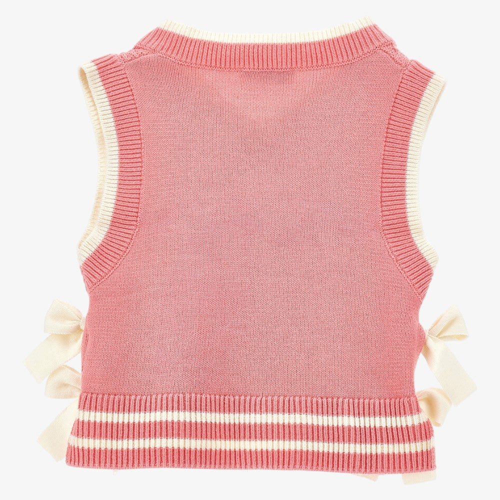 Knit Bows Vest - Coral