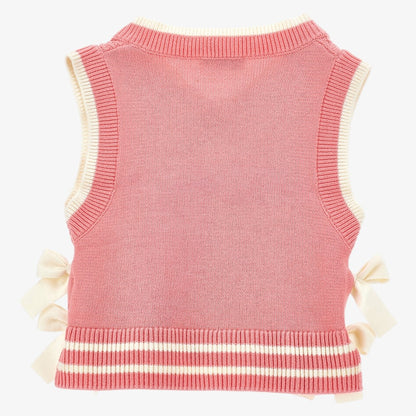 Knit Bows Vest - Coral