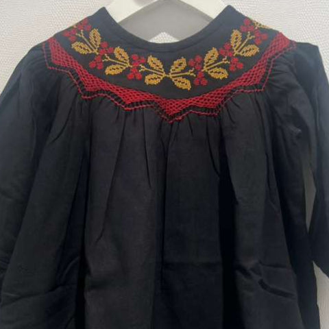 Embroidered Twill Dress - Black