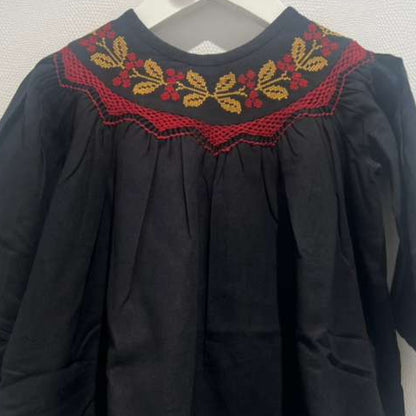 Embroidered Twill Dress - Black