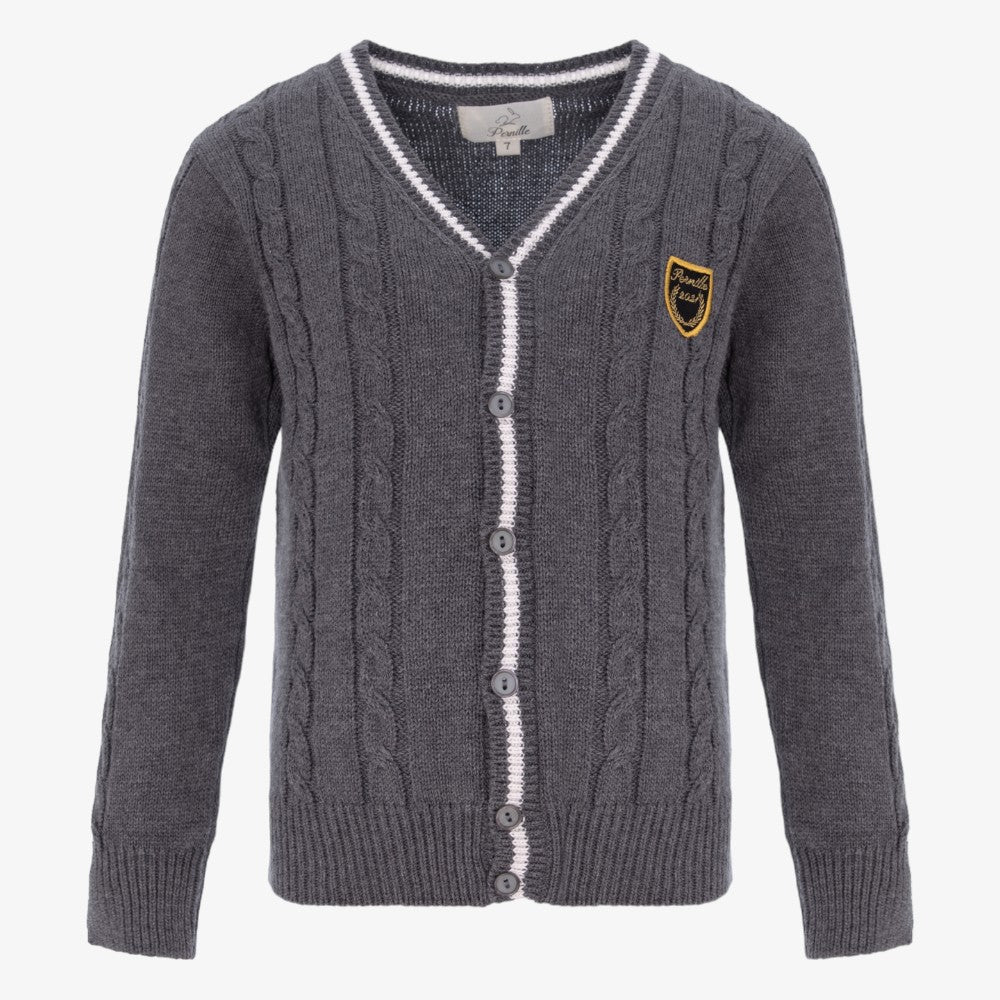 Cable Striped Cardigan - Grey&ivory