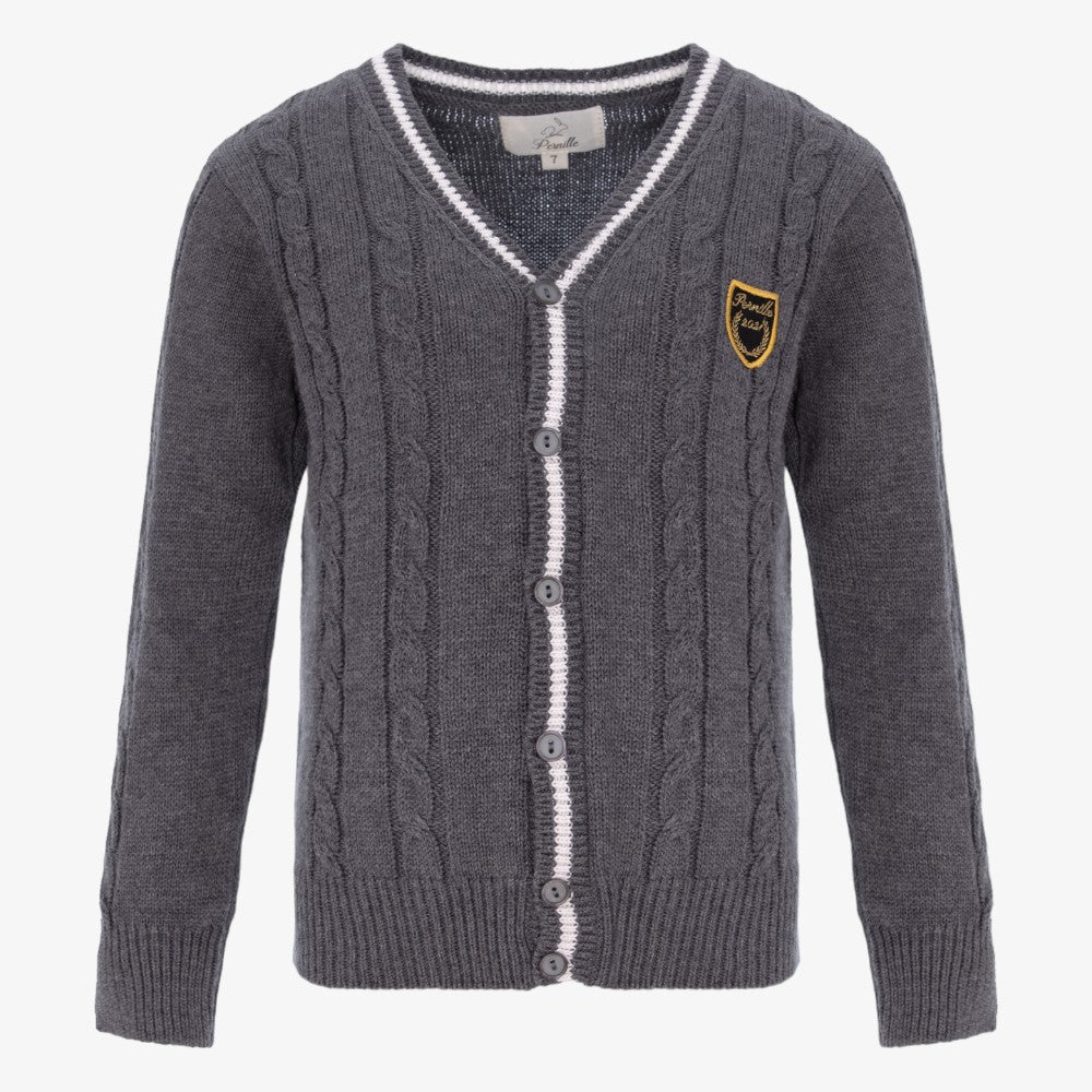 Cable Striped Cardigan - Grey&amp;ivory