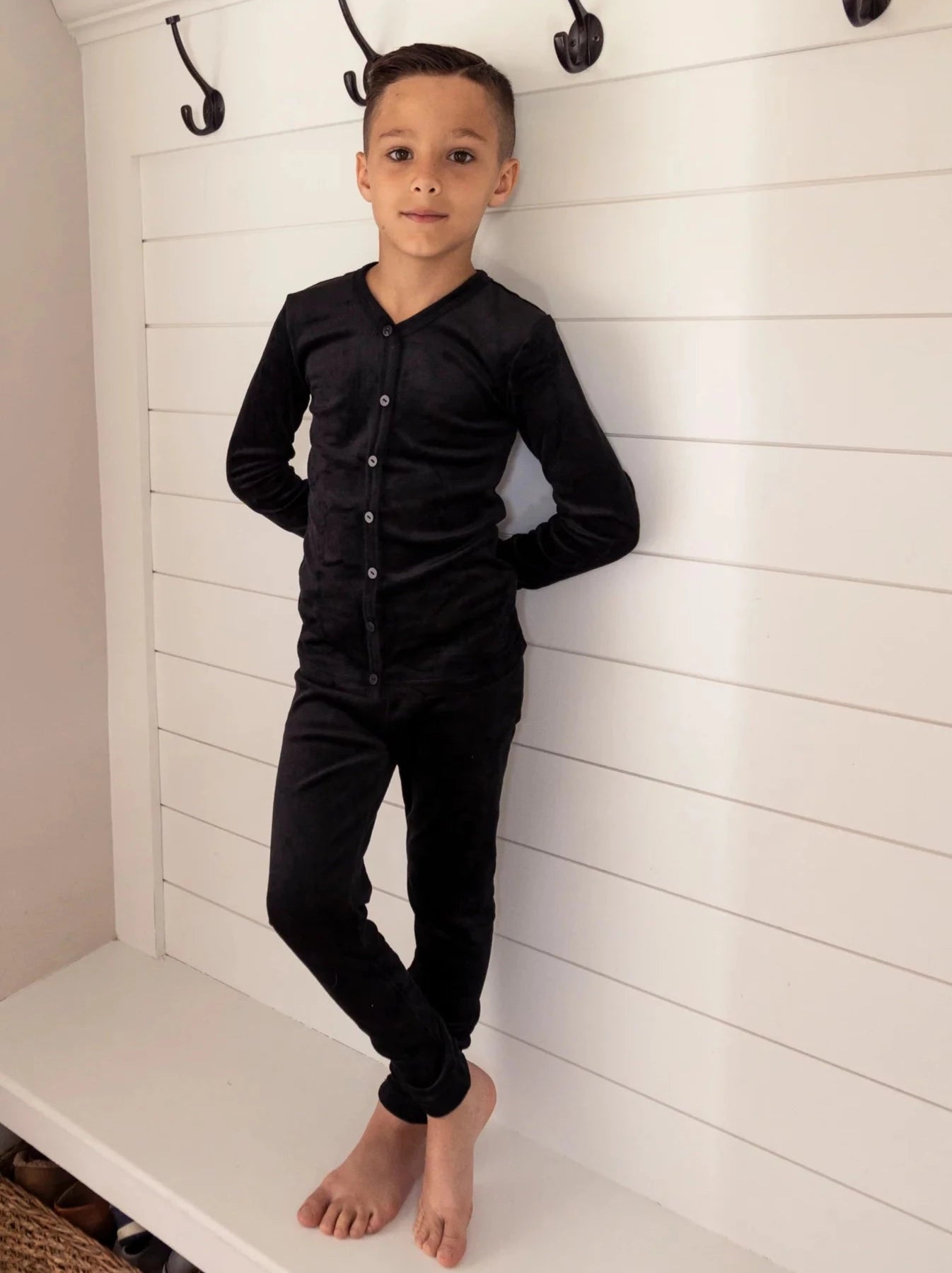 Velour Button Pjs - Black