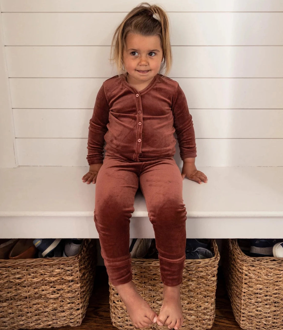 Velour Button Pjs - Rust