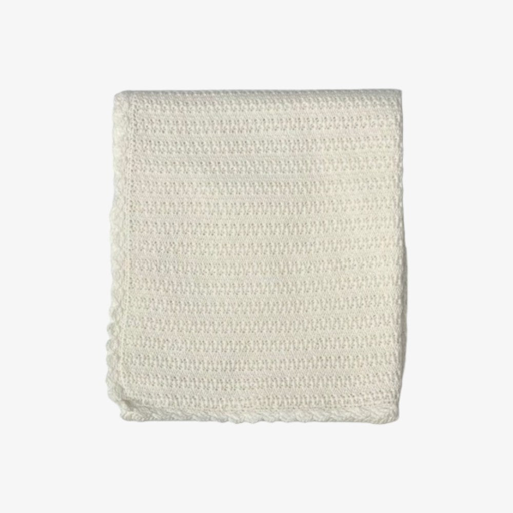 Knit Trim Blanket - White