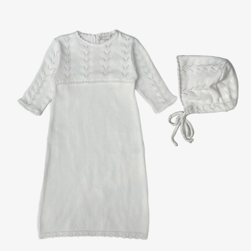 Knit Gown And Bonnet - White
