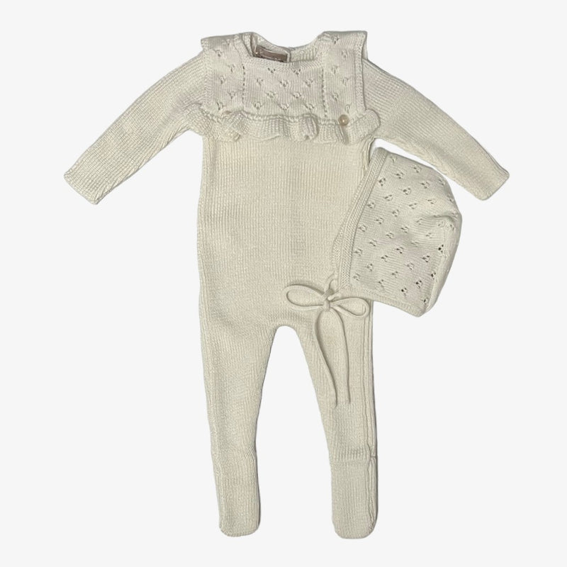 Knit Romper With Bonnet - Ivory