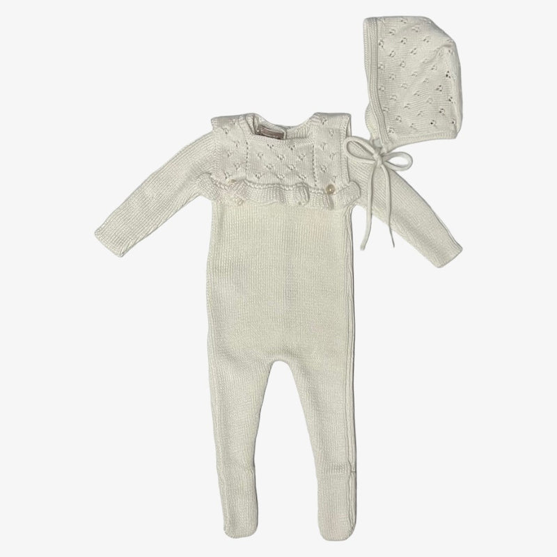 Knit Romper With Bonnet - Ivory