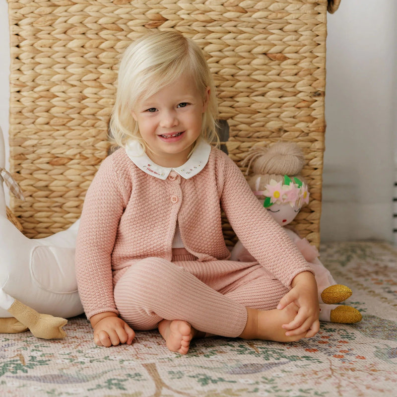Floral Star Knit Cardigan - Pink