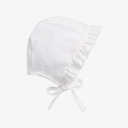 Ruffled Cotton Bonnet - White