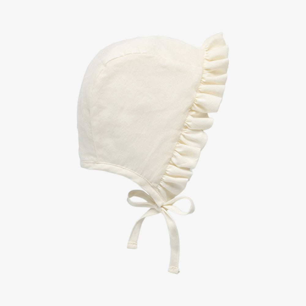 Ruffled Cotton Bonnet - Ivory